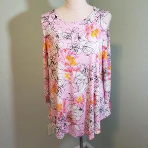 Pink Floral Cold Shoulder Top